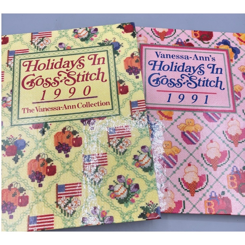 Vanessa-Ann Collection Holidays In Cross-Stitch 1990 1991 Hardcover Book Set 2pc